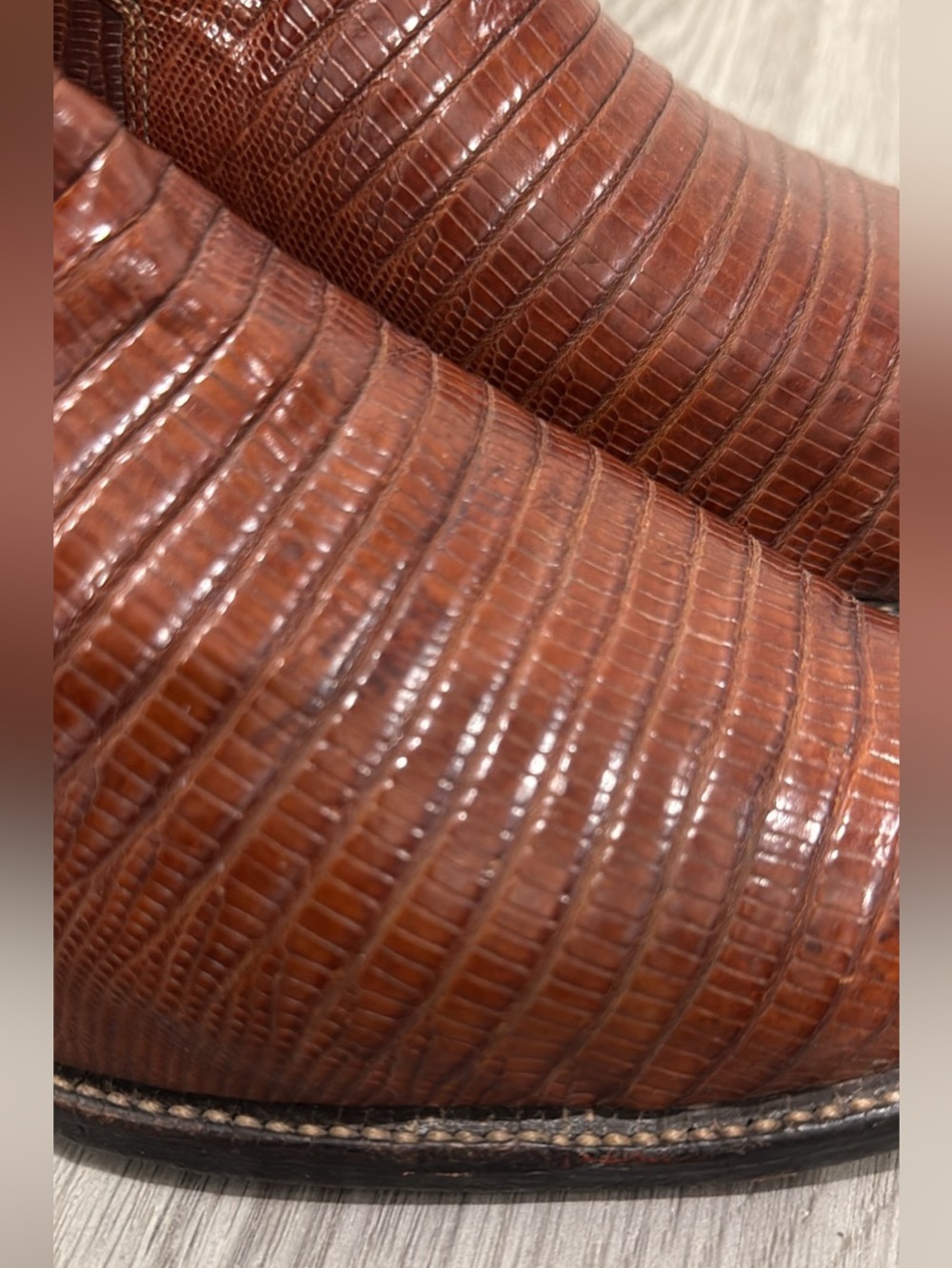 Tony Lama Brown Leather Exotic-Textured Cowboy Boots - Picture 5 of 8